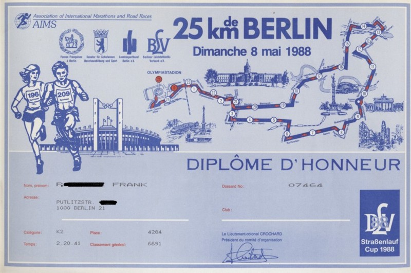 Urkunde 25 km de Berlin 1988